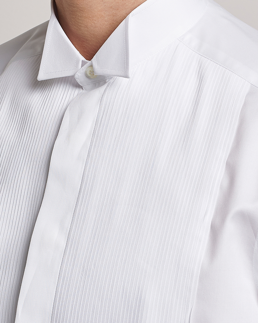 Herren | Hemden | Stenströms | Slimline Stand Up Collar Plissè Shirt White