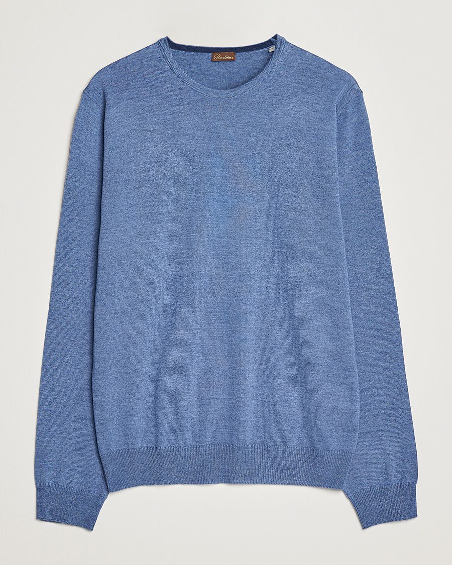 Herren | Pullover | Stenströms | Merino Patch Crew Neck Blue/Blue