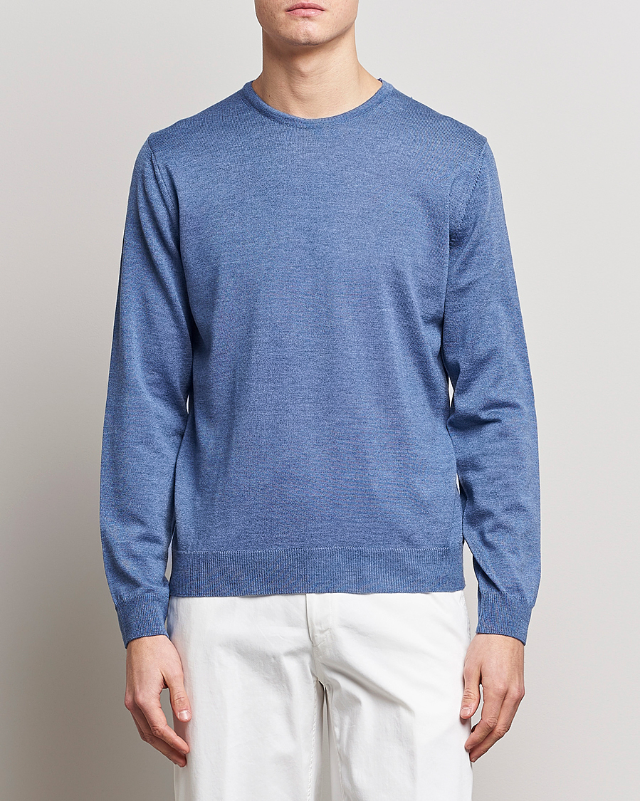 Herren | Pullover | Stenströms | Merino Patch Crew Neck Blue/Blue