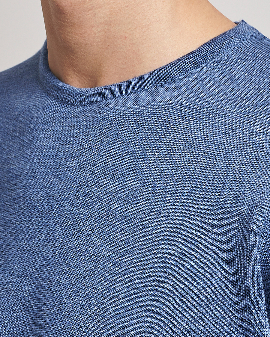 Herren | Pullover | Stenströms | Merino Patch Crew Neck Blue/Blue