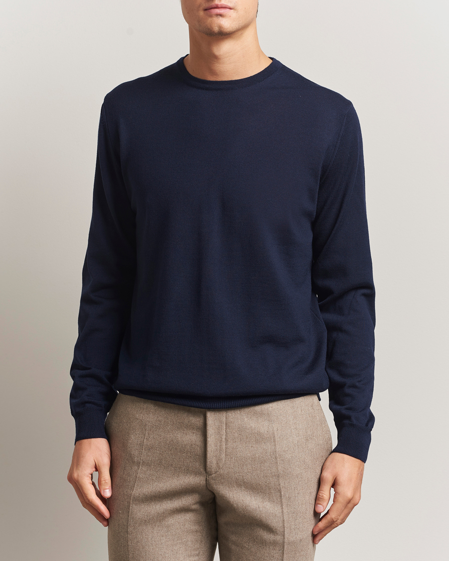 Herren | Pullover | Stenströms | Merino Patch Crew Neck Navy/Blue