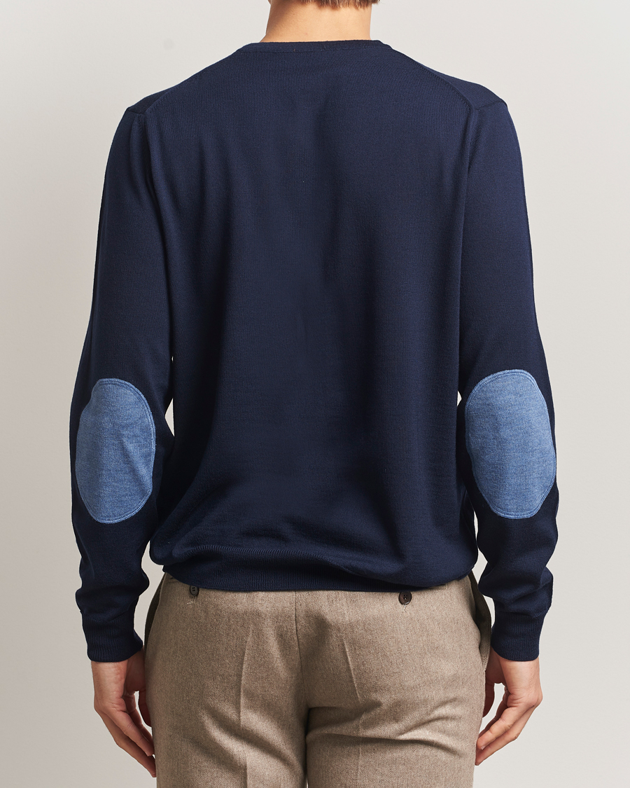 Herren | Pullover | Stenströms | Merino Patch Crew Neck Navy/Blue