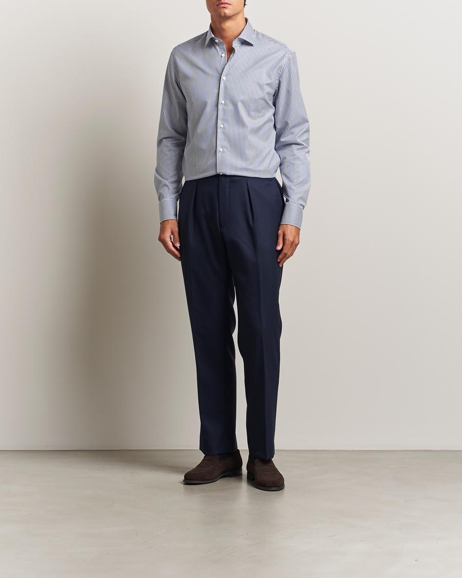 Herren | Hemden | Stenströms | Regular Fit Striped Cut Away Shirt White/Blue