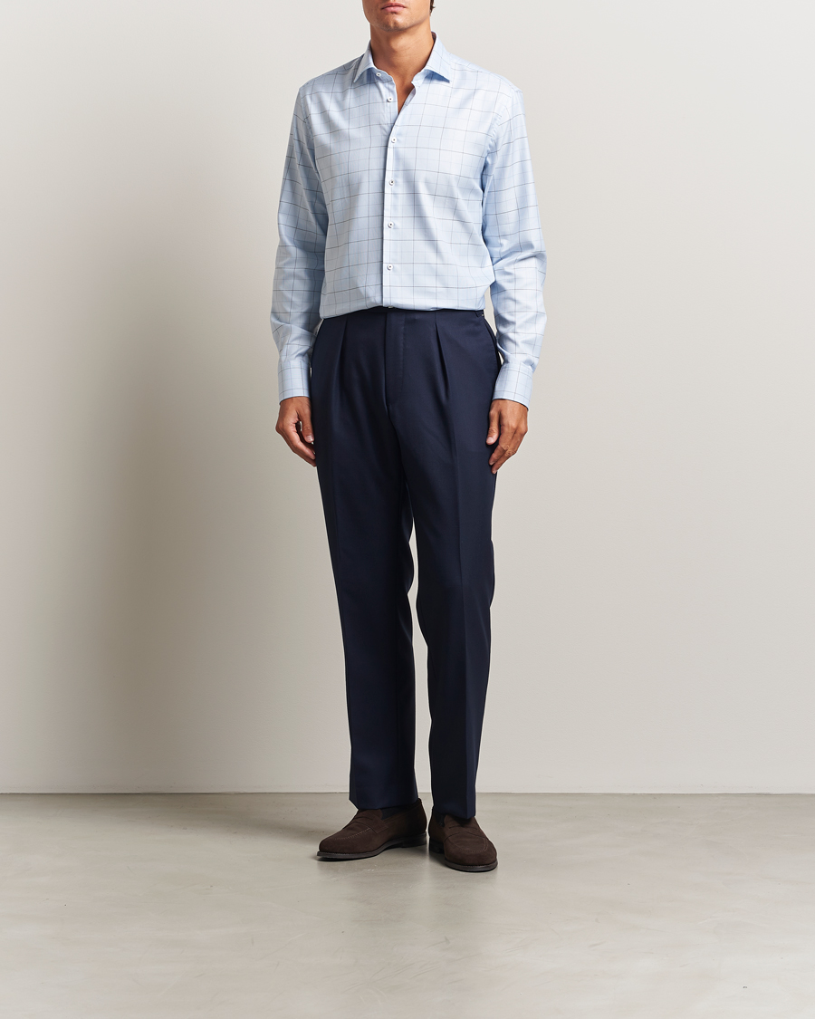 Herren | Hemden | Stenströms | Regular Fit Cut Away Windowpane Shirt Blue