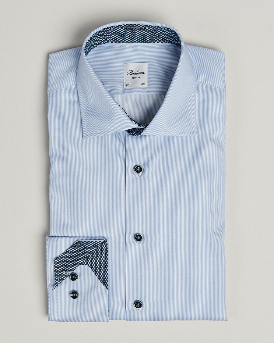 Herren | Hemden | Stenströms | Regular Fit Contrast Cotton Shirt White/Blue