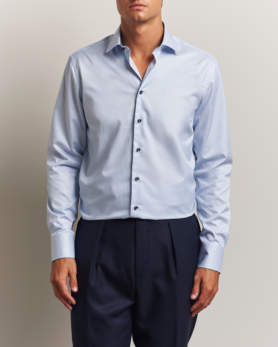 Herren | Hemden | Stenströms | Regular Fit Contrast Cotton Shirt White/Blue