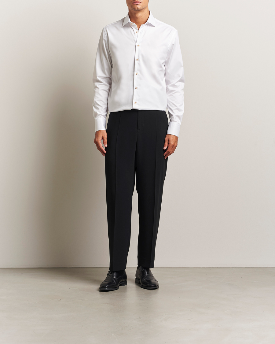Herren | Hemden | Stenströms | Regular Fit Contrast Cotton Shirt White