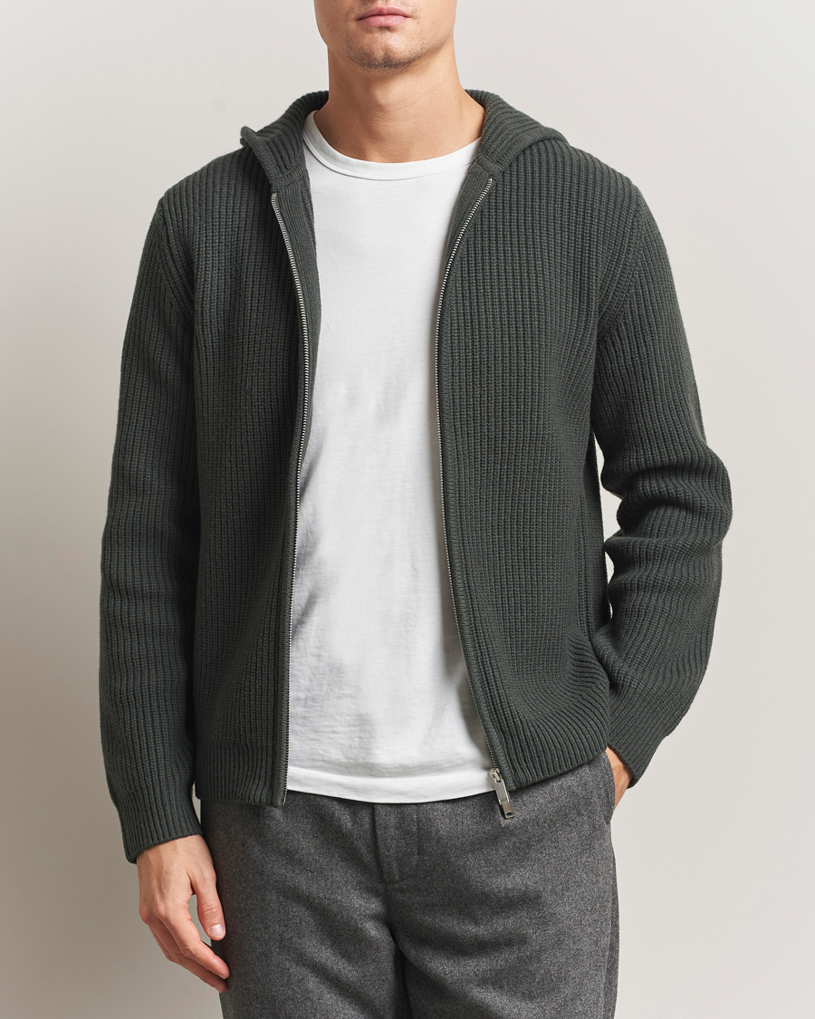 Herren | Pullover | Samsøe Samsøe | Isak Heavy Knitted Full Zip Hoodie Dark Evergreen