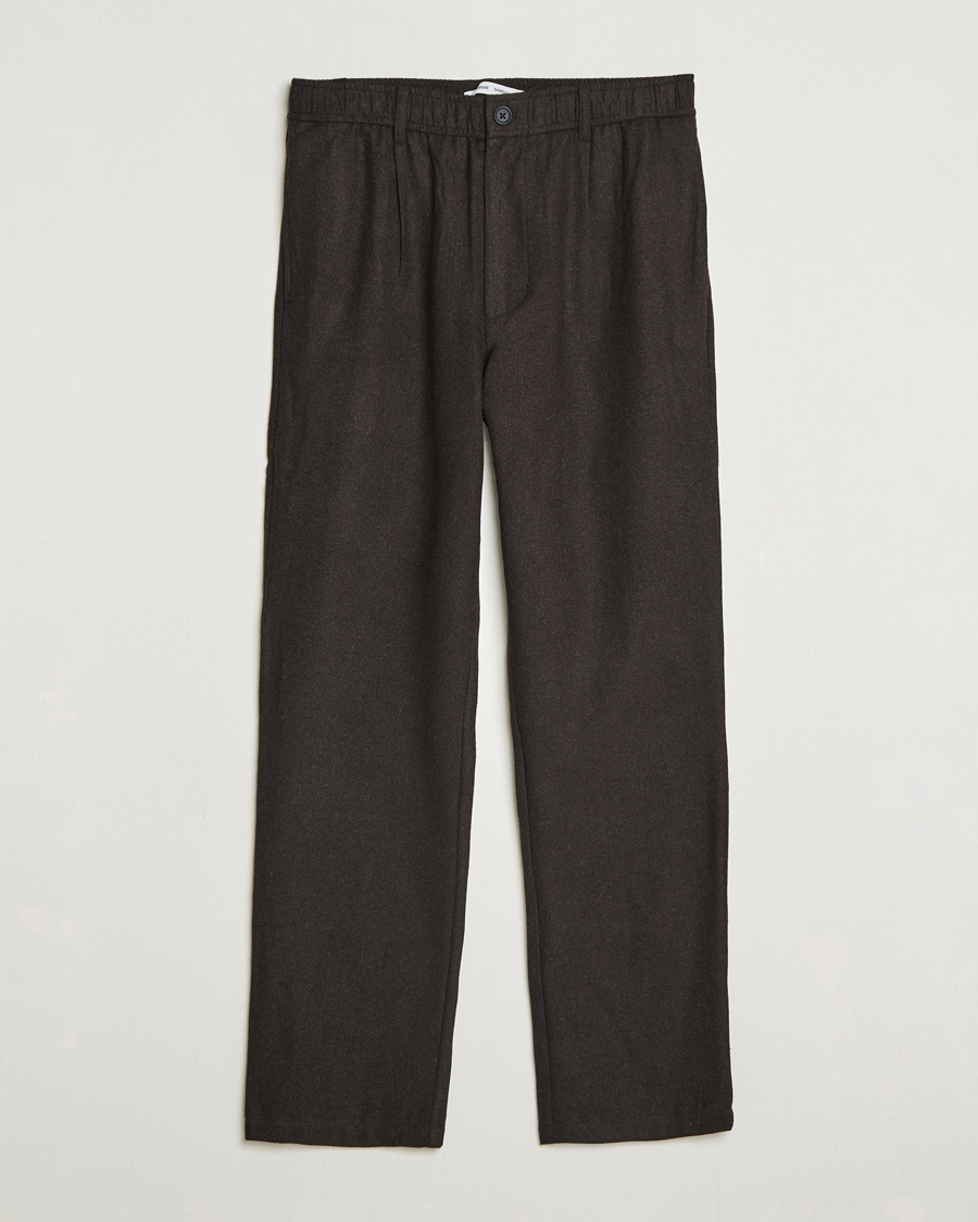 Herren | Hosen | Samsøe Samsøe | Bertil Flannel Drawstring Trousers Black Coffee Melange