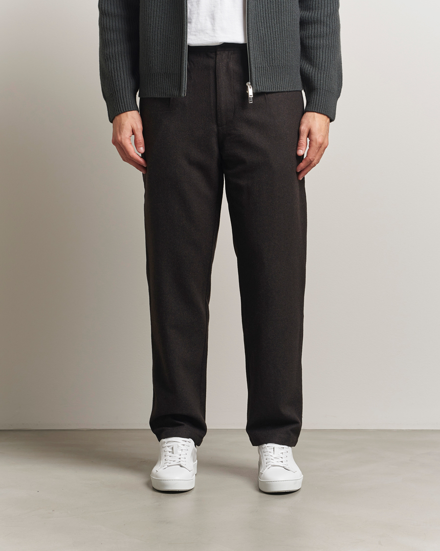 Herren | Hosen | Samsøe Samsøe | Bertil Flannel Drawstring Trousers Black Coffee Melange