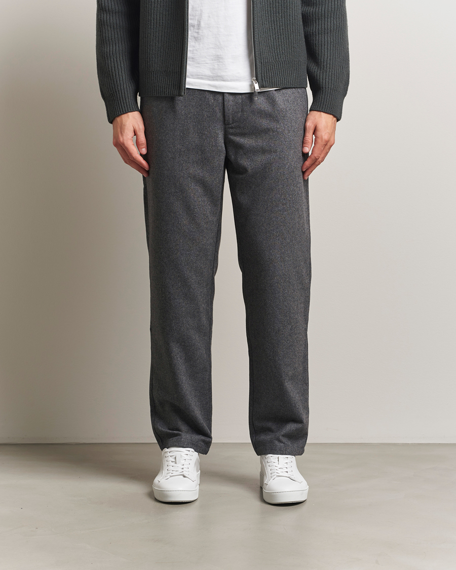 Herren | Hosen | Samsøe Samsøe | Bertil Flannel Drawstring Trousers Dark Grey Melange