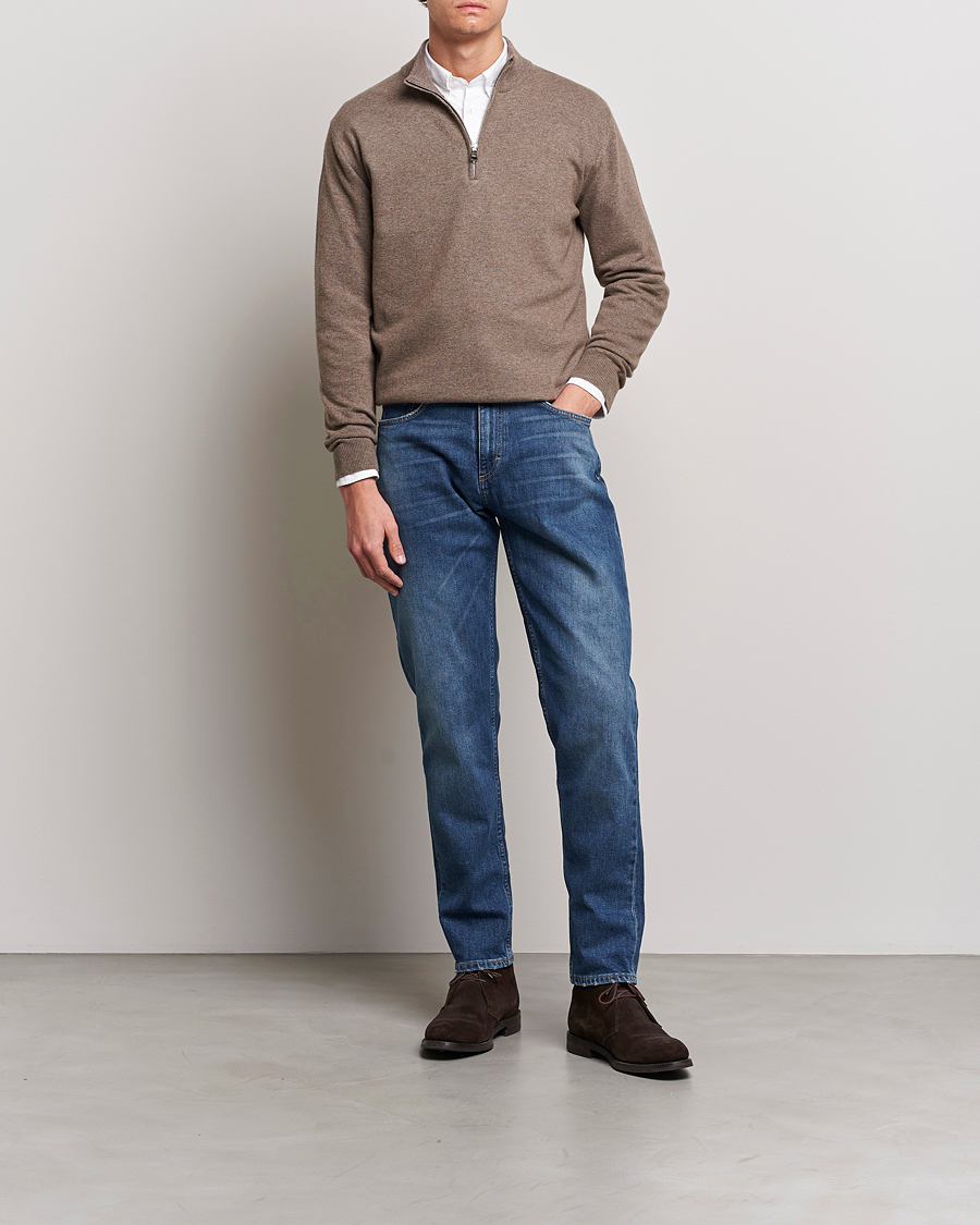 Herren | Pullover | Oscar Jacobson | Patton Wool Half-Zip Beige