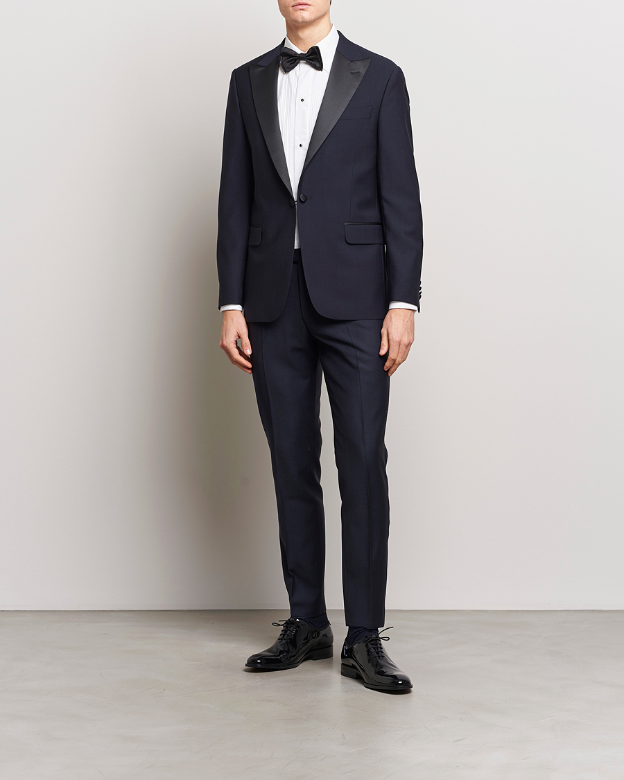 Herren | Hosen | Oscar Jacobson | Denz Wool Tuxedo Trousers Navy