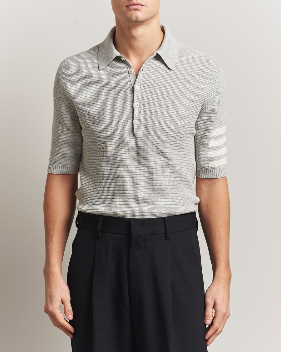 Herren | Poloshirts | Thom Browne | Textured 4 Bar Knitted Polo Light Grey