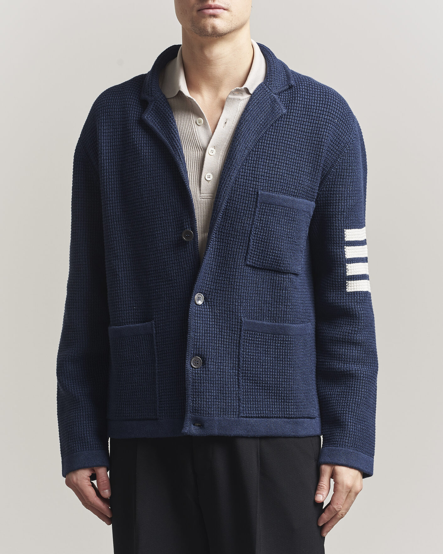 Herren | Pullover | Thom Browne | Textured 4 Bar Cardigan Jacket Navy