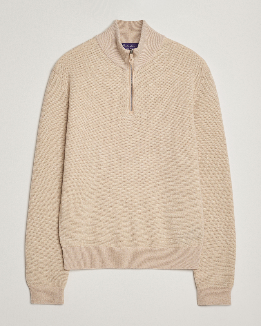 Herren | Pullover | Ralph Lauren Purple Label | Cashmere Birdseye Half Zip Beige