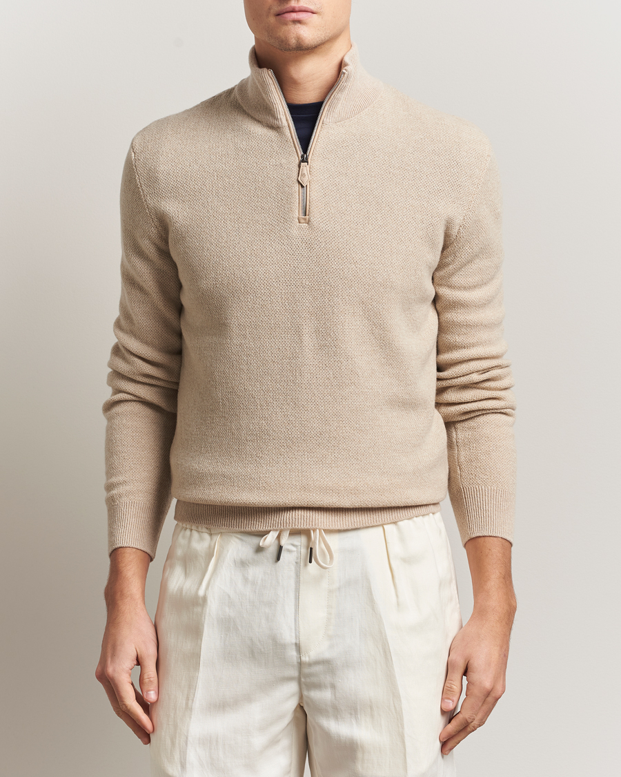 Herren | Pullover | Ralph Lauren Purple Label | Cashmere Birdseye Half Zip Beige