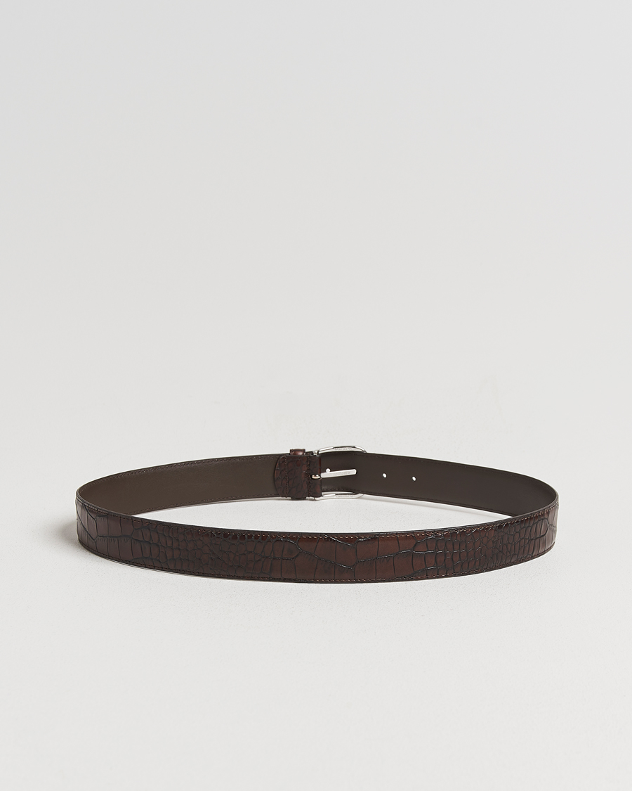 Herren | Gürtel | Anderson's | Embossed 3,5cm Leather Belt Brown