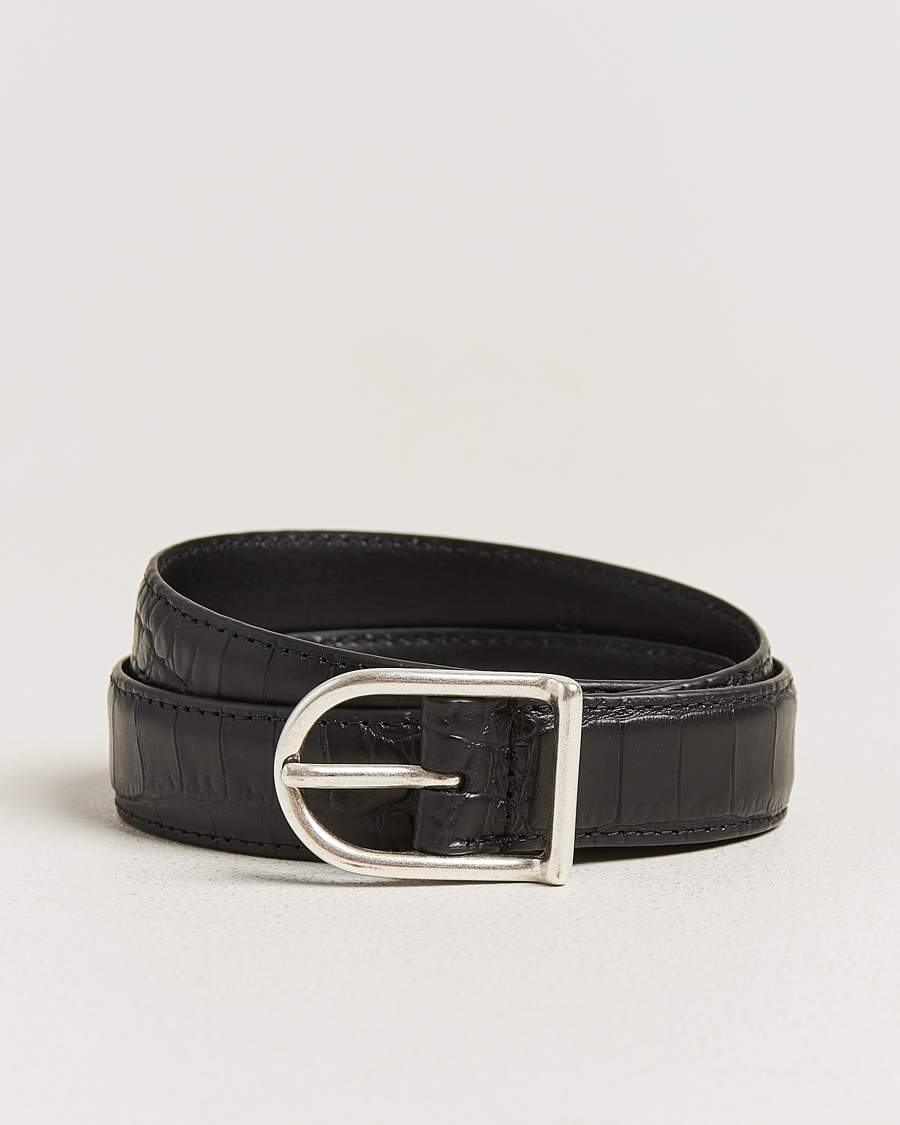 Herren | Gürtel | Anderson's | Embossed 2,5cm Lether Belt Black