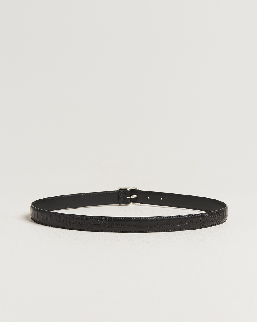 Herren | Gürtel | Anderson's | Embossed 2,5cm Lether Belt Black