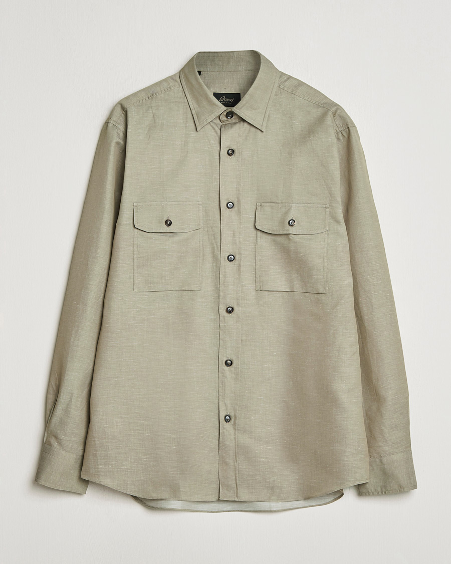 Herren | Hemden | Brioni | Cotton/Linen Overshirt Olive