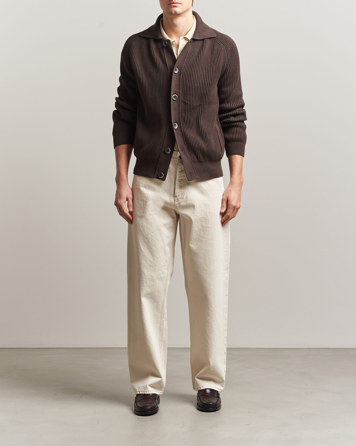 Herren | Pullover | Altea | Cotton Rib Cardigan Jacket Dark Brown