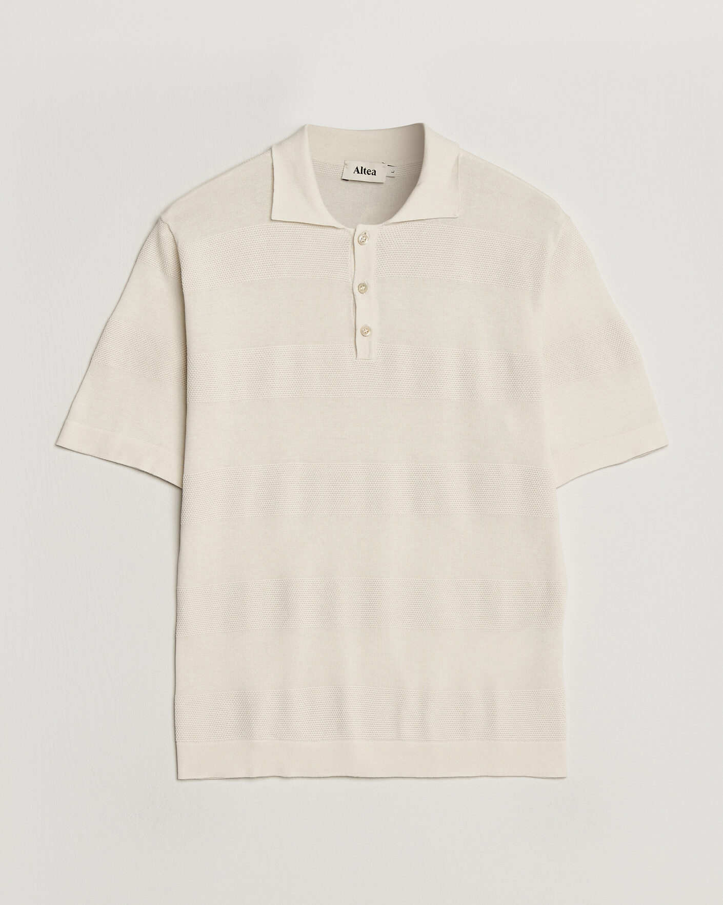 Herren | Poloshirts | Altea | Block Stripe Knitted Polo Off White