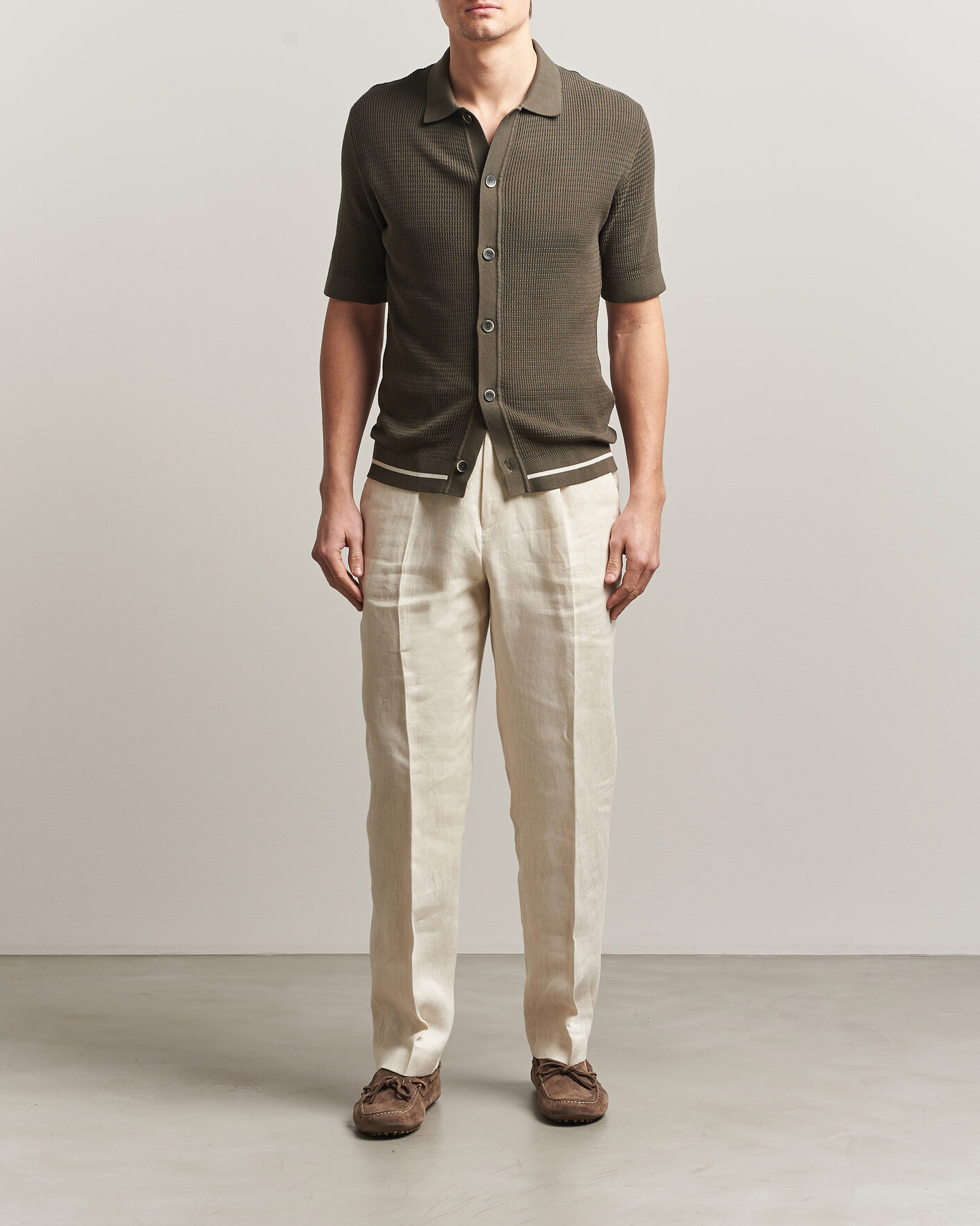 Herren | Hemden | Altea | Bamboo Stitch Knitted Camp Shirt Dark Green