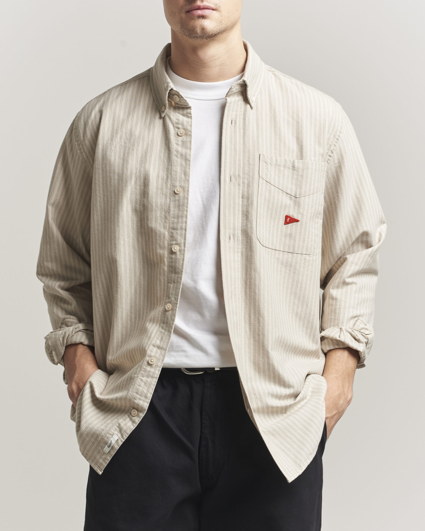 Herren | Hemden | Forét | Flag Regular Fit Pocket Oxford Shirt Taupe Stripe