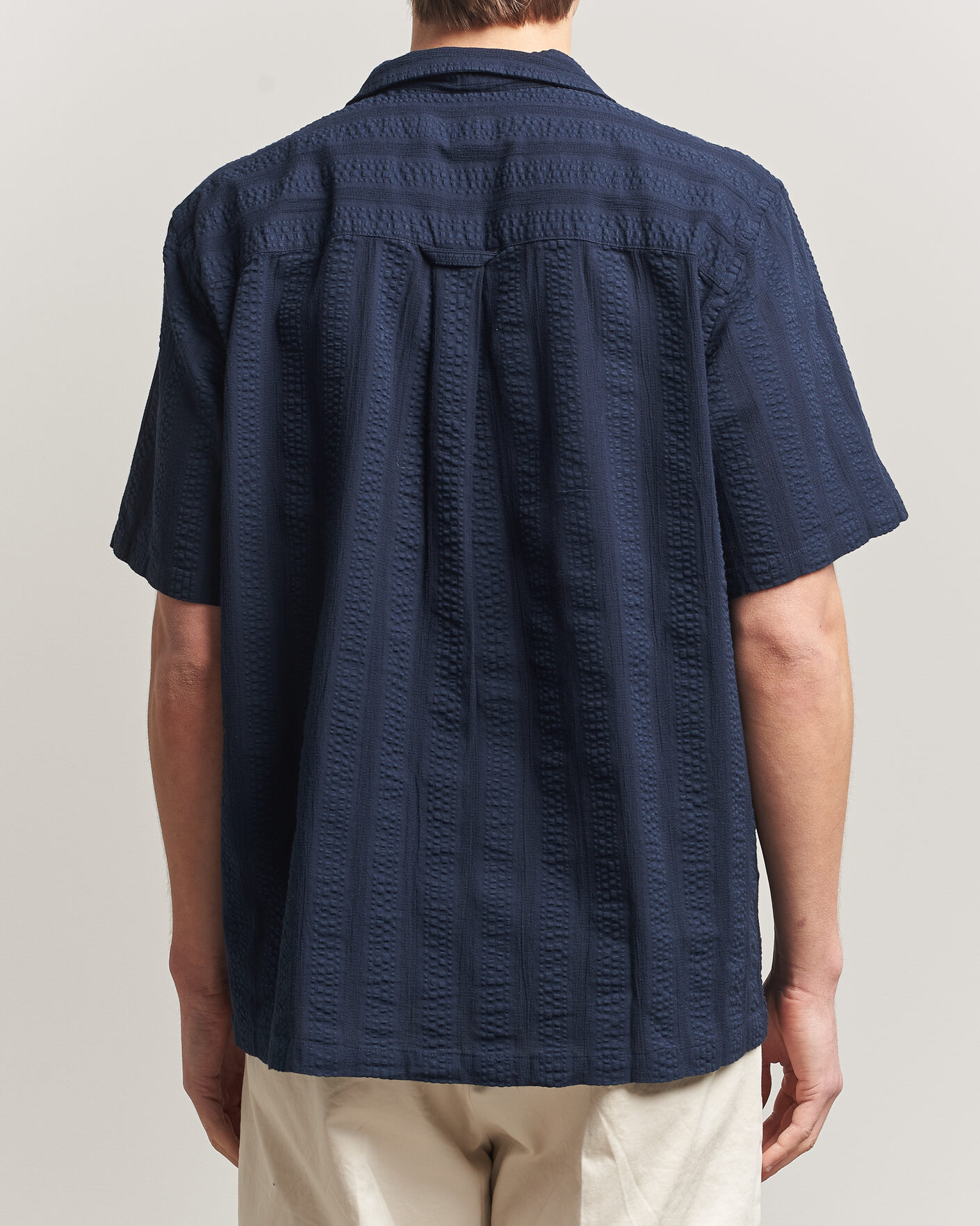Herren | Hemden | Forét | Peer Jacquard Stripe Regular Fit SS Shirt Navy