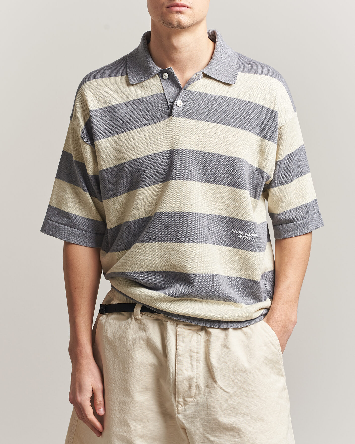 Herren | Poloshirts | Stone Island | Marina Knitted Cotton/Linen Polo Ivory Melange
