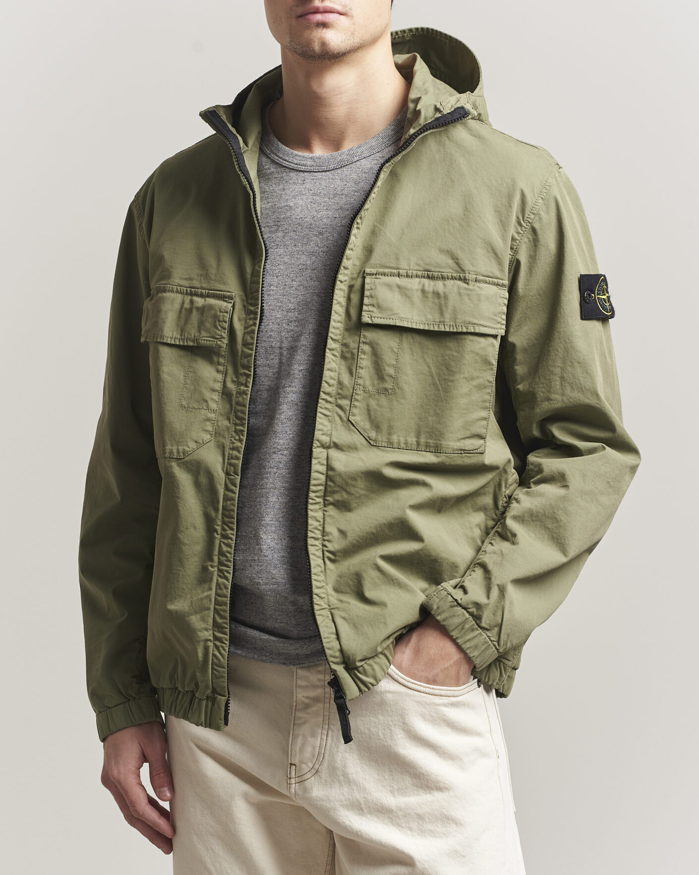 Herren | Jacken | Stone Island | Stretch Cotton Twill Hood Jacket Military Green