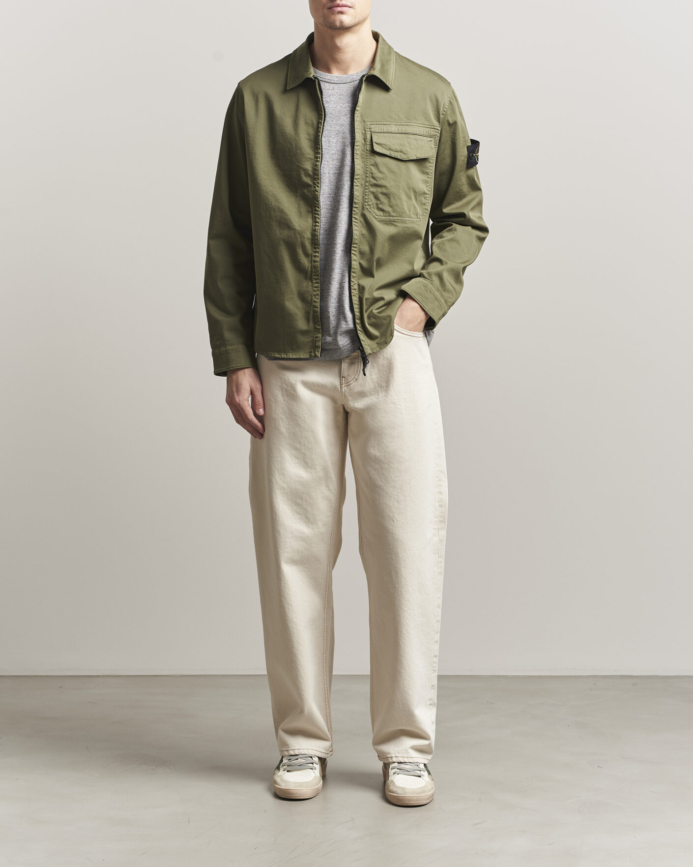 Herren | Hemden | Stone Island | Cotton Stretch Zip Overshirt Military Green