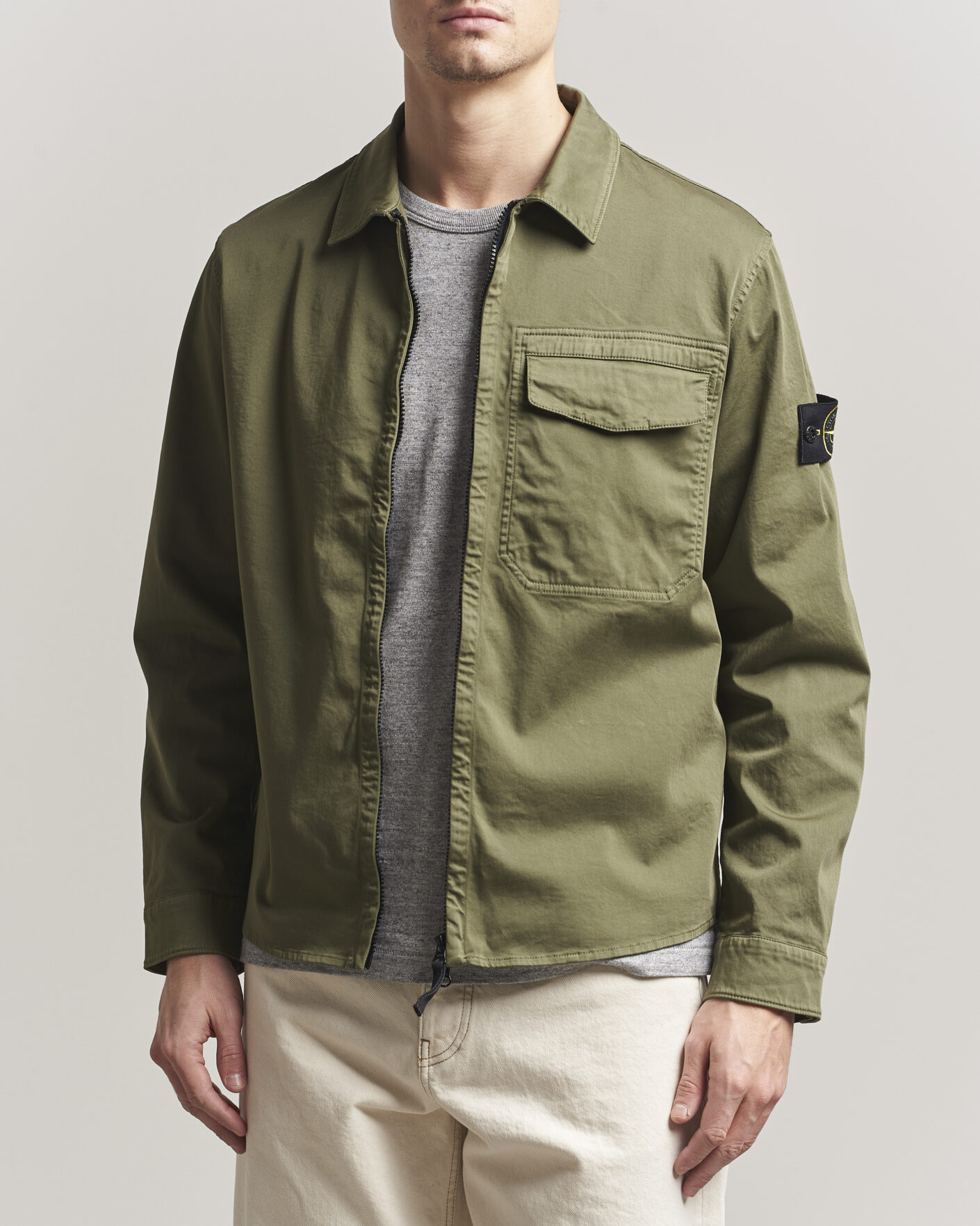 Herren | Hemden | Stone Island | Cotton Stretch Zip Overshirt Military Green