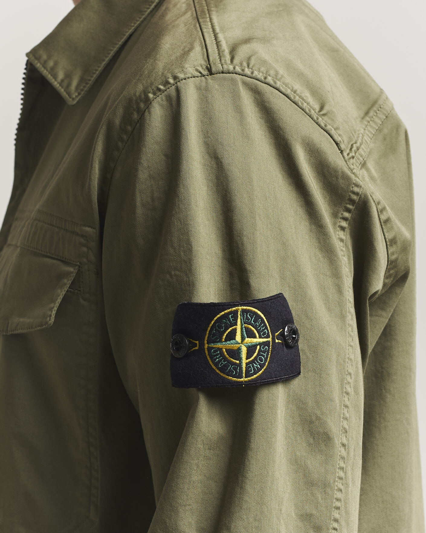Herren | Hemden | Stone Island | Cotton Stretch Zip Overshirt Military Green