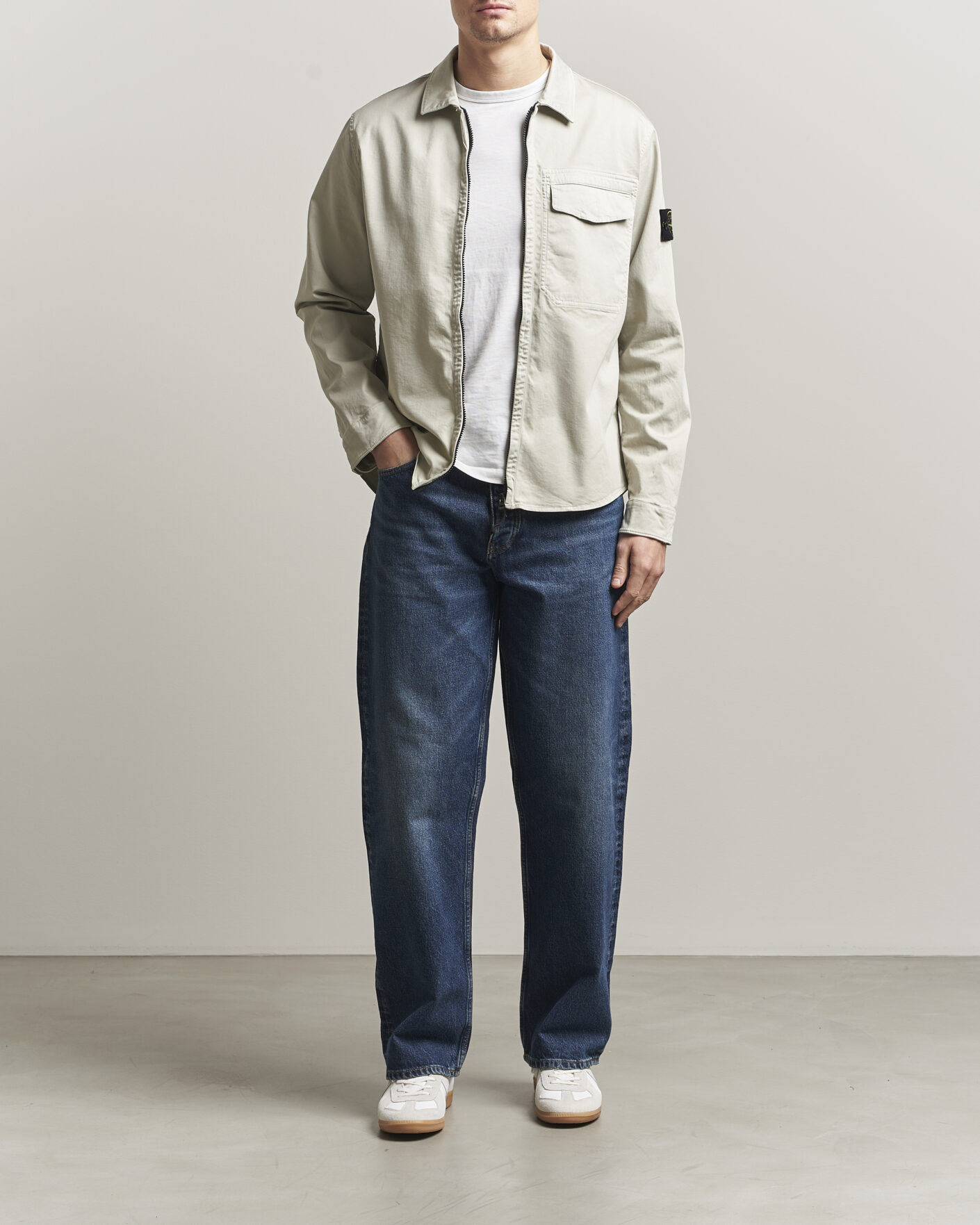 Herren | Hemden | Stone Island | Cotton Stretch Zip Overshirt Pearl Grey