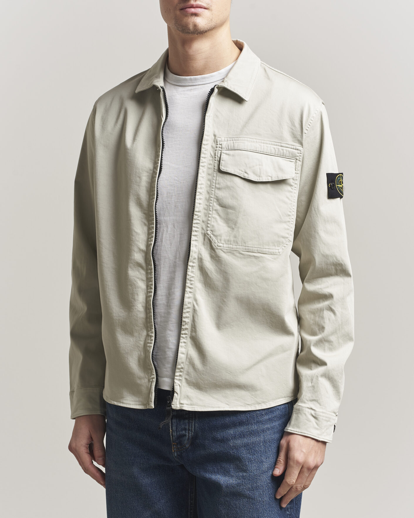Herren | Hemden | Stone Island | Cotton Stretch Zip Overshirt Pearl Grey