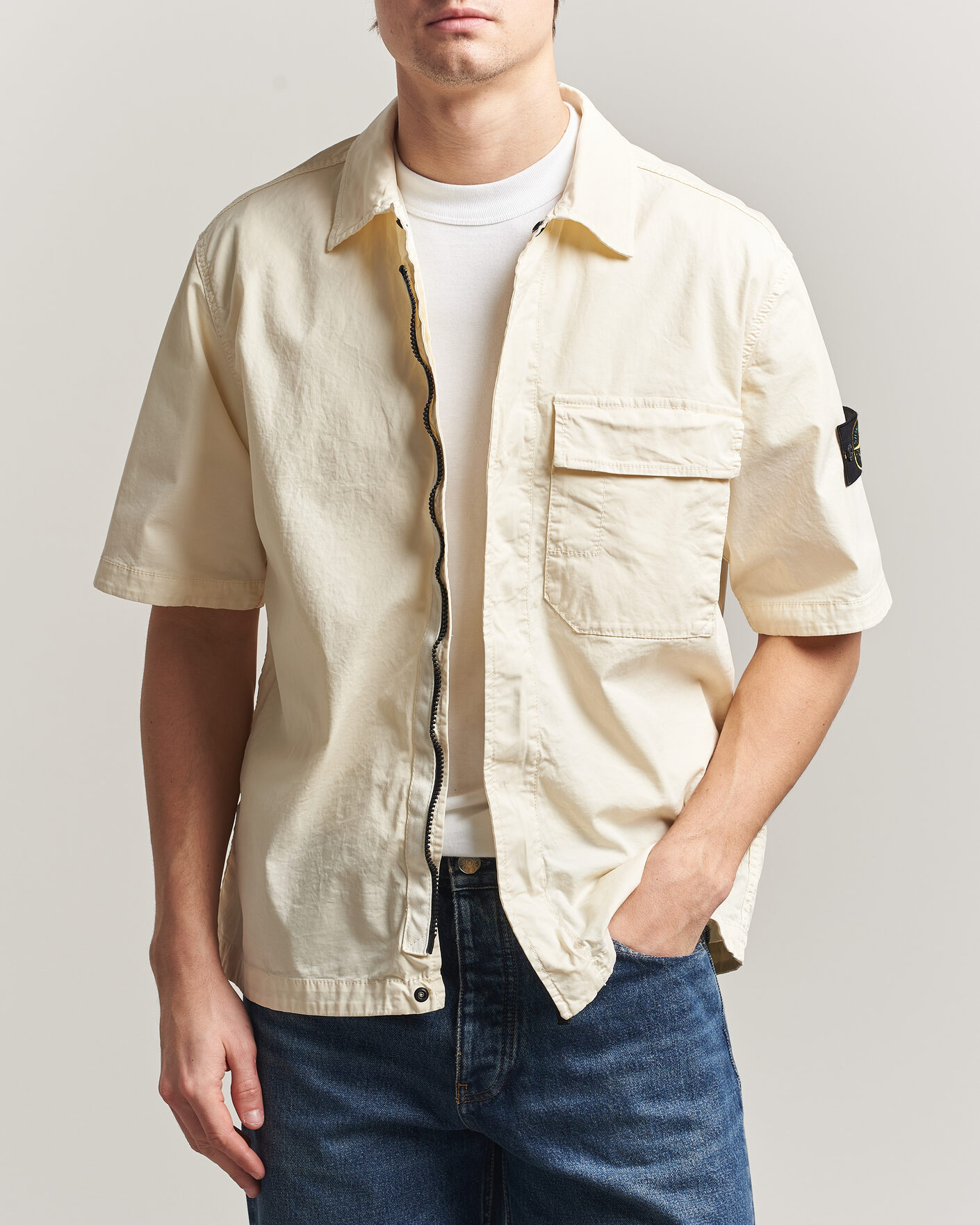 Herren | Hemden | Stone Island | Organic Cotton Twill Short Sleeve Shirt Ivory