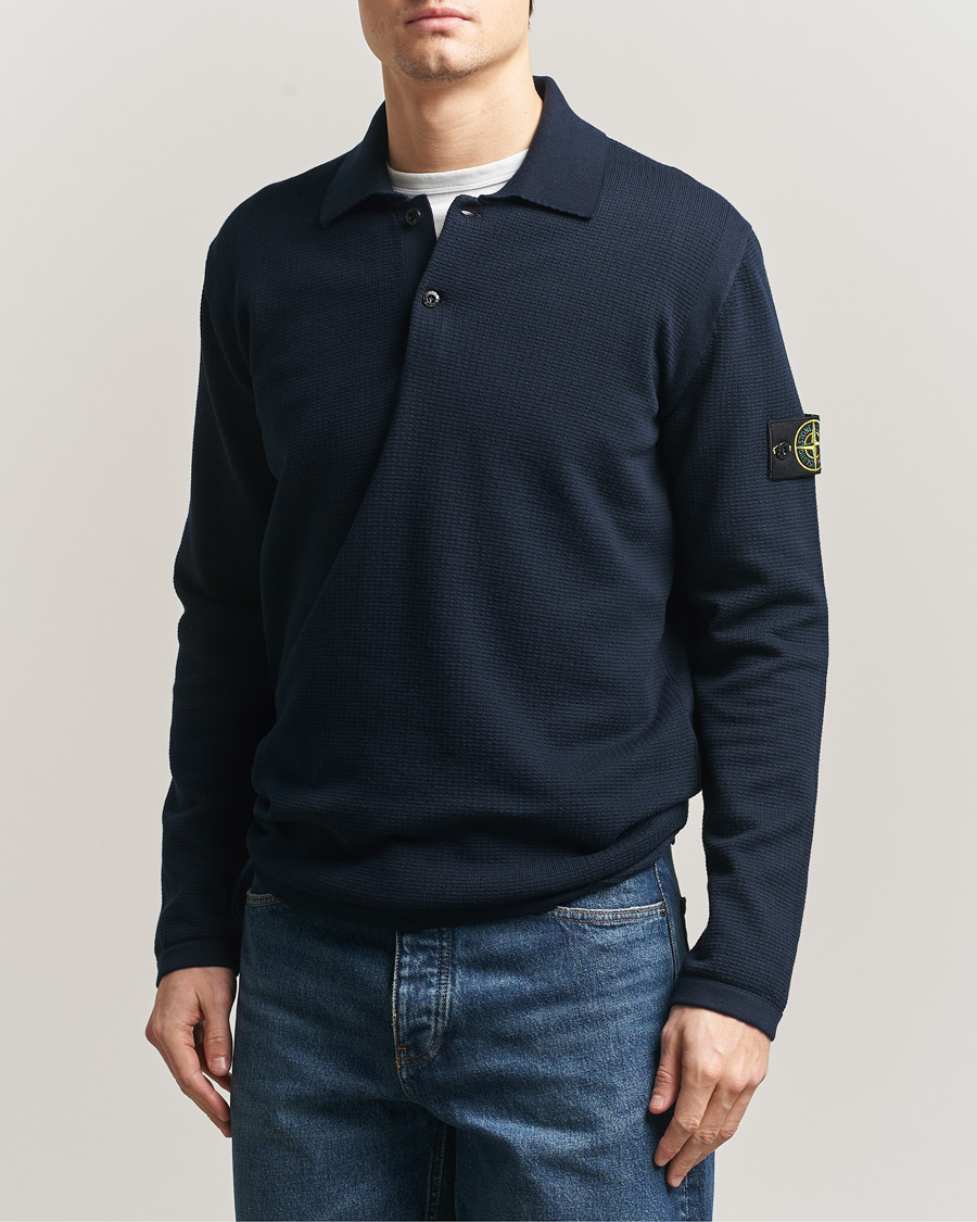 Herren | Pullover | Stone Island | Micro Stitch Knitted Cotton Polo Navy