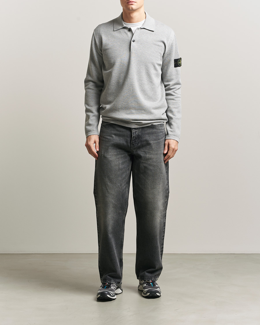 Herren | Pullover | Stone Island | Micro Stitch Knitted Cotton Polo Melange Pearl Grey