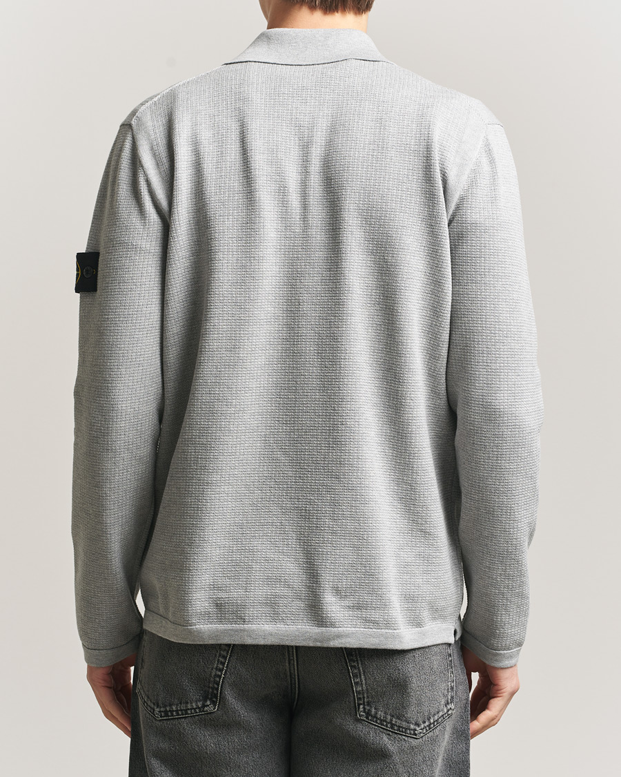 Herren | Pullover | Stone Island | Micro Stitch Knitted Cotton Polo Melange Pearl Grey