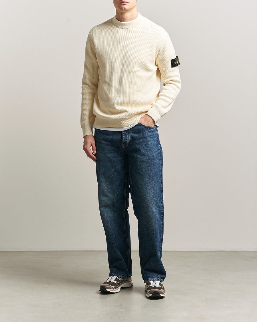 Herren | Pullover | Stone Island | Ribbed Soft Organic Cotton Crewneck Ivory