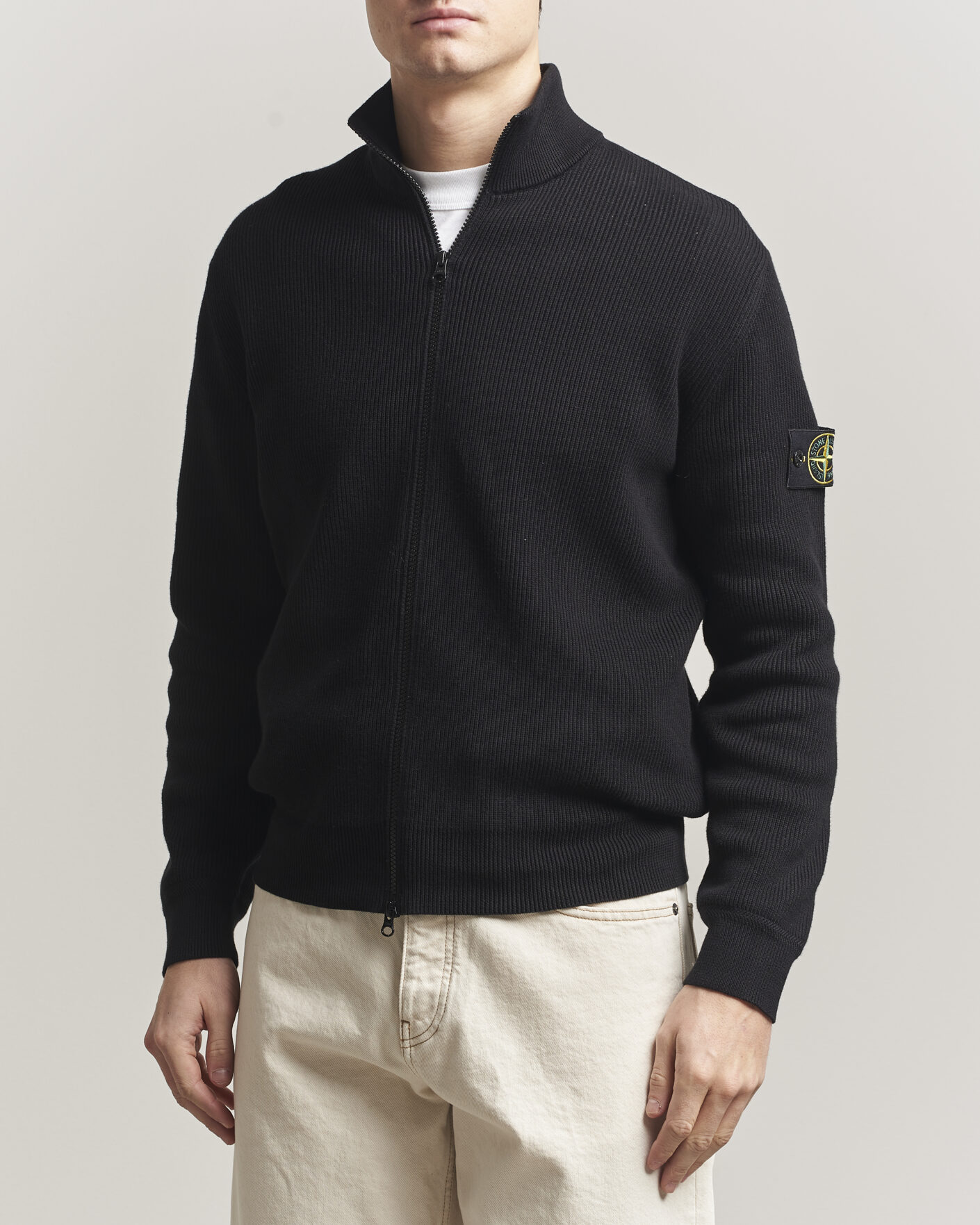 Herren | Pullover | Stone Island | Ribbed Soft Organic Cotton Full Zip Black