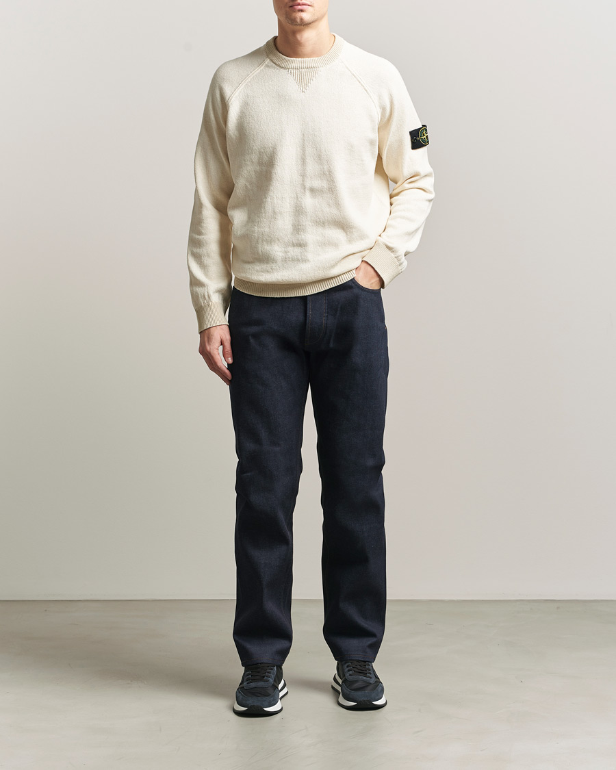 Herren | Pullover | Stone Island | Raw Hand Organic Cotton Raglan Crewneck Ivory