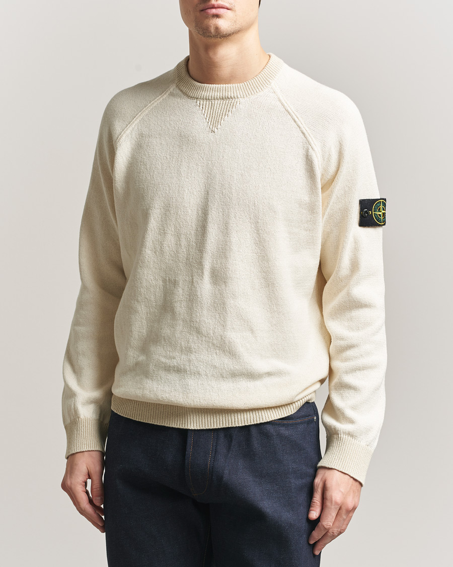 Herren | Pullover | Stone Island | Raw Hand Organic Cotton Raglan Crewneck Ivory