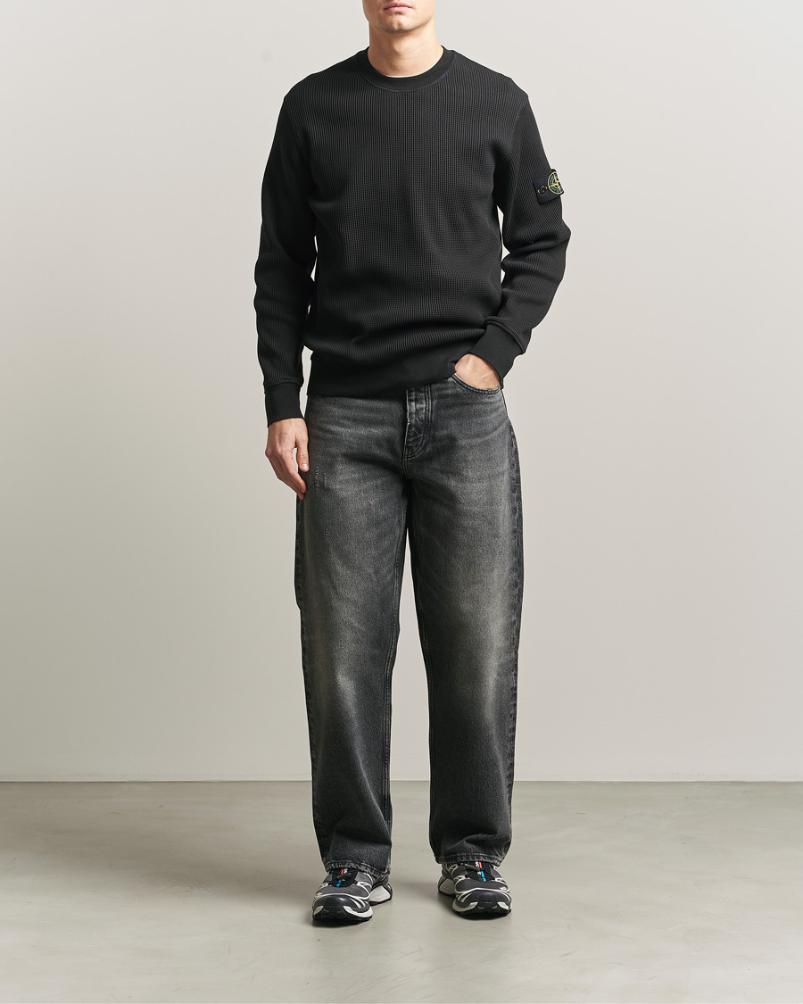 Stone Island Organic Cotton Waffle Fleece Sweatshirt Black bei