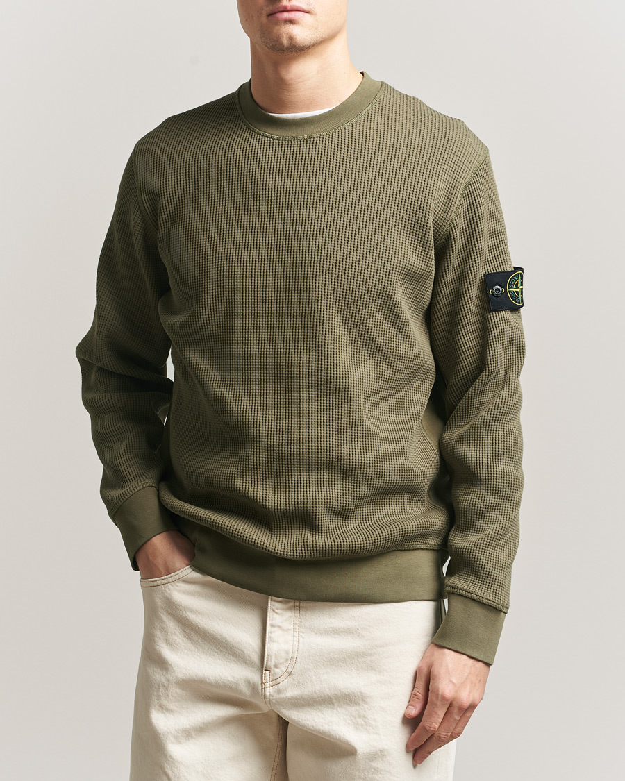 Herren | Pullover | Stone Island | Organic Cotton Waffle Fleece Sweatshirt Military