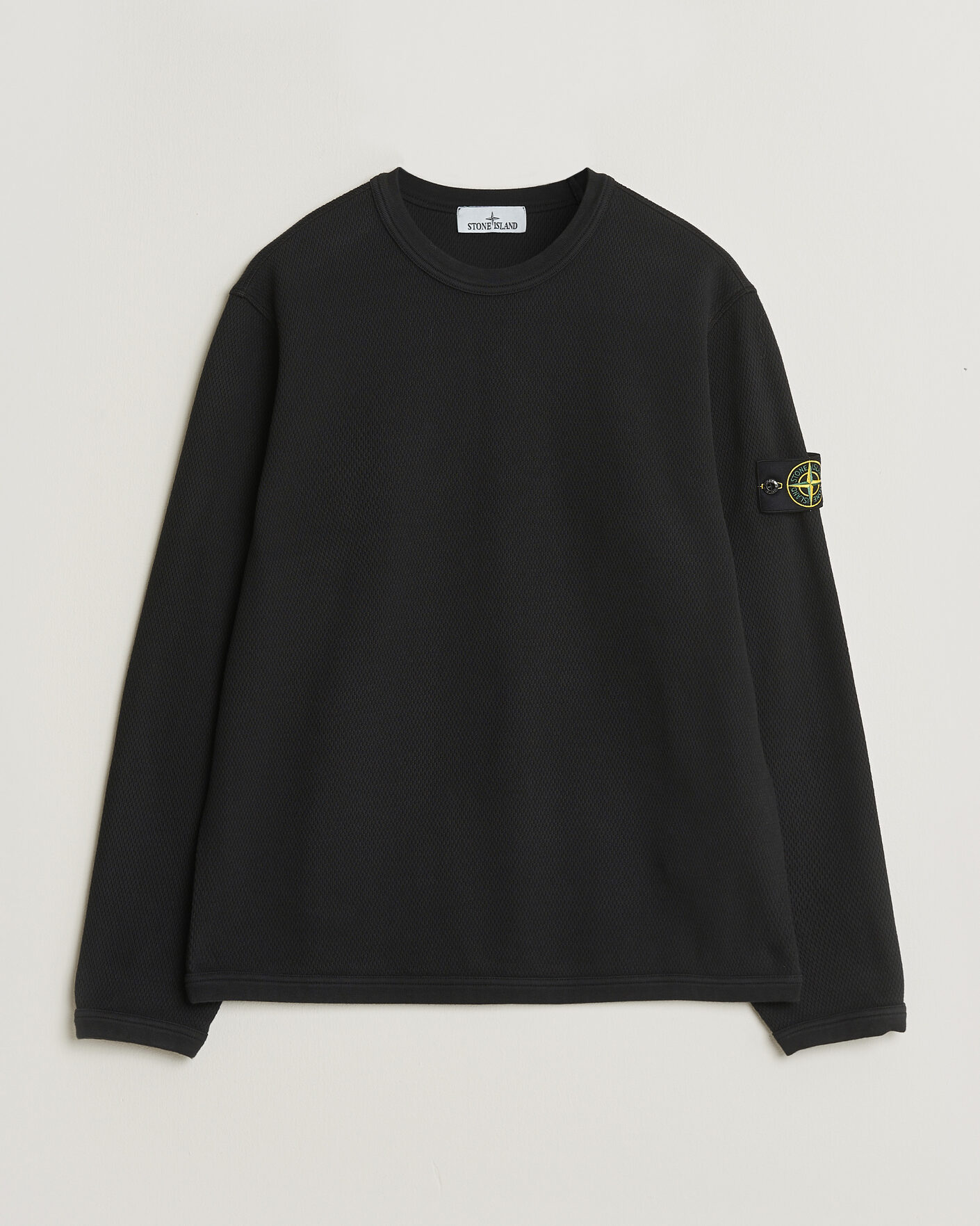 Herren | Pullover | Stone Island | Mesh Stitch Organic Cotton Fleece Crewneck Black