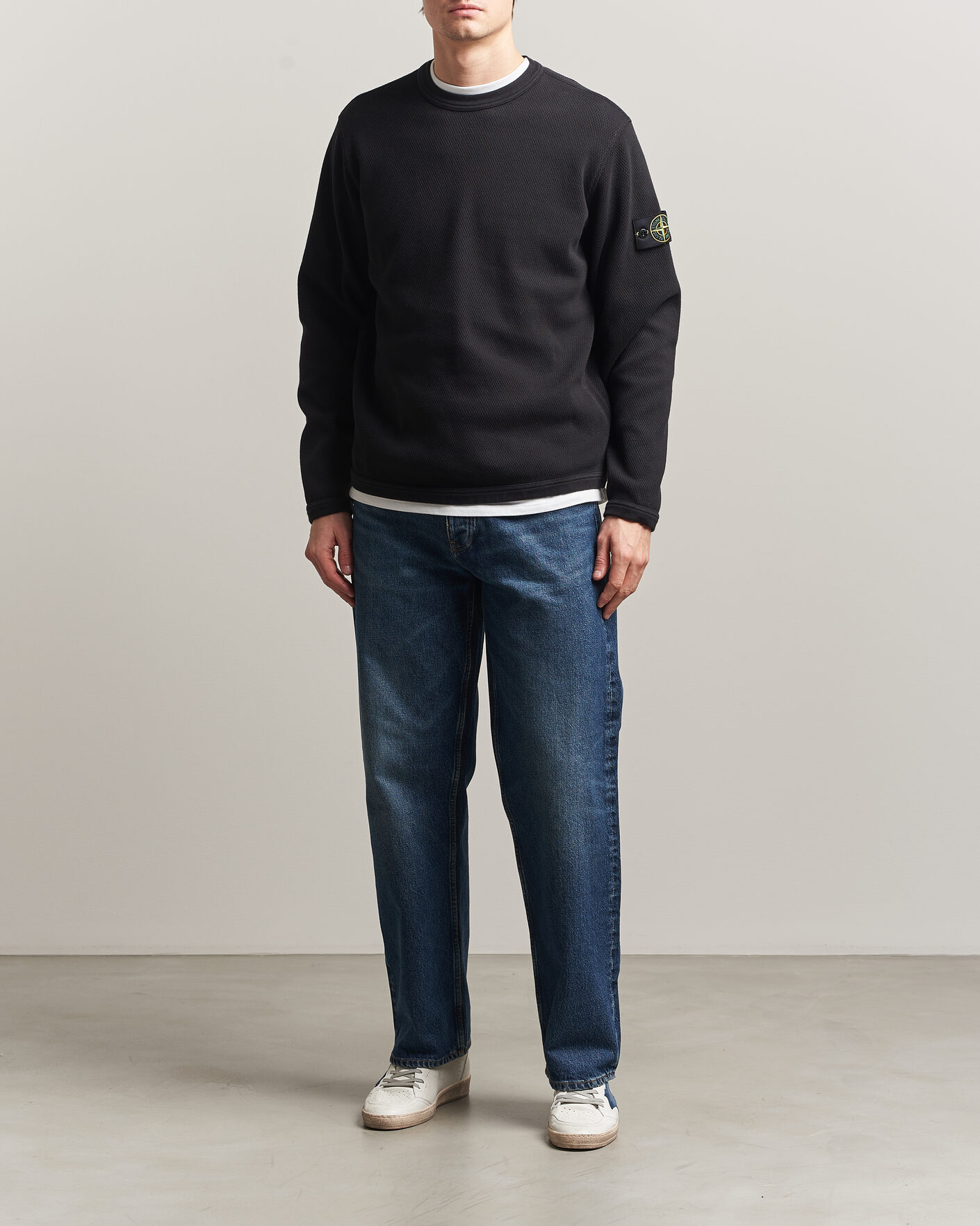 Herren | Pullover | Stone Island | Mesh Stitch Organic Cotton Fleece Crewneck Black