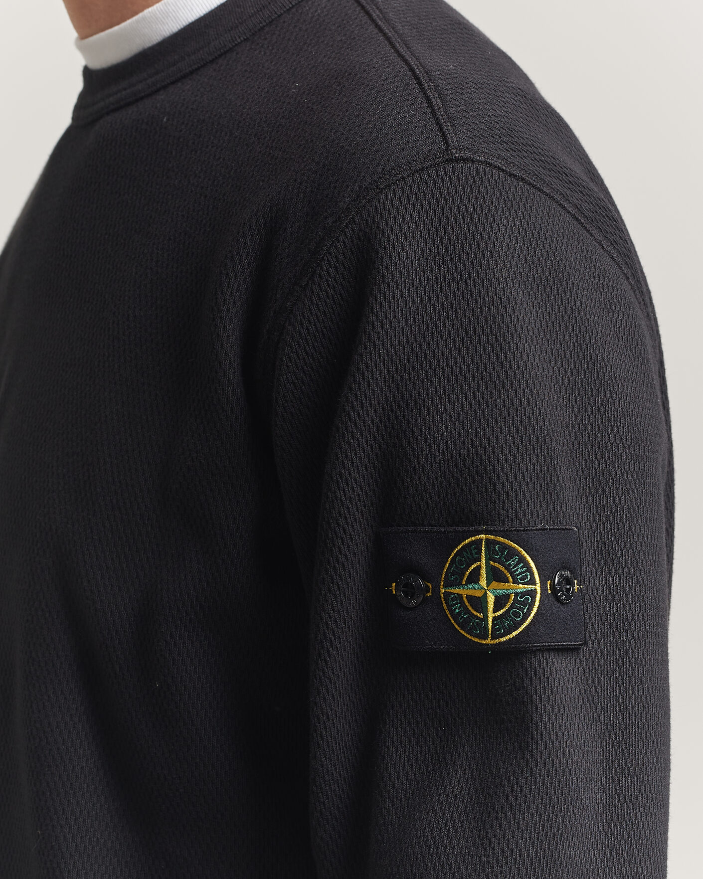 Herren | Pullover | Stone Island | Mesh Stitch Organic Cotton Fleece Crewneck Black